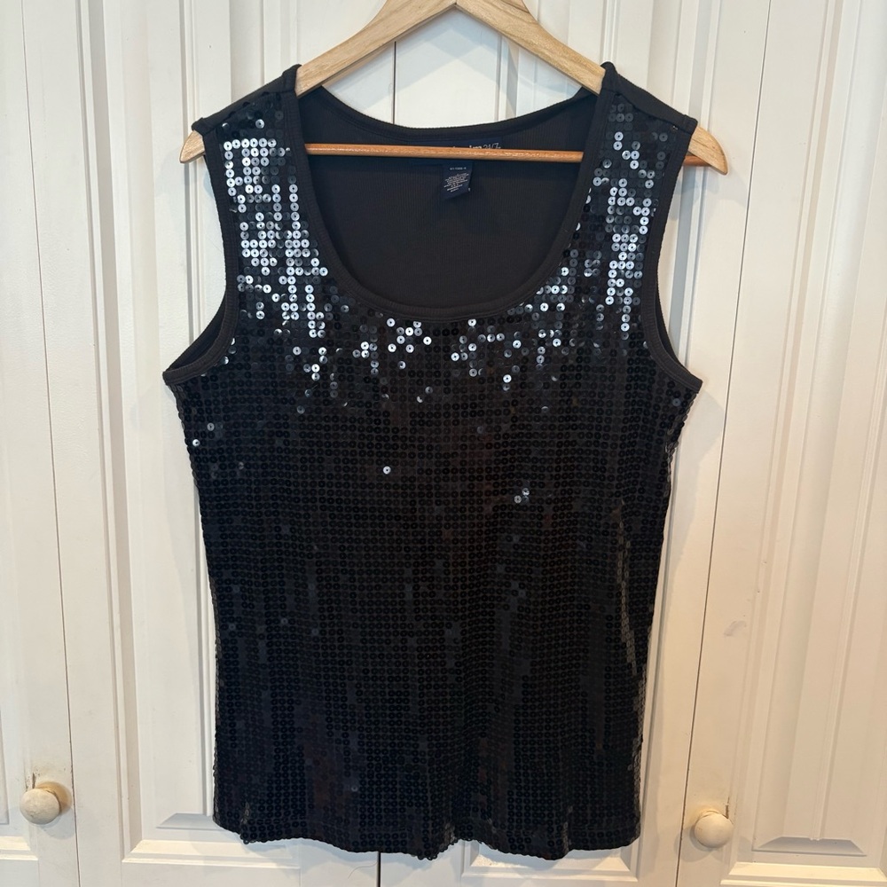 Denim 24/7 Black Sequin Front Tank‎ Top Size Large